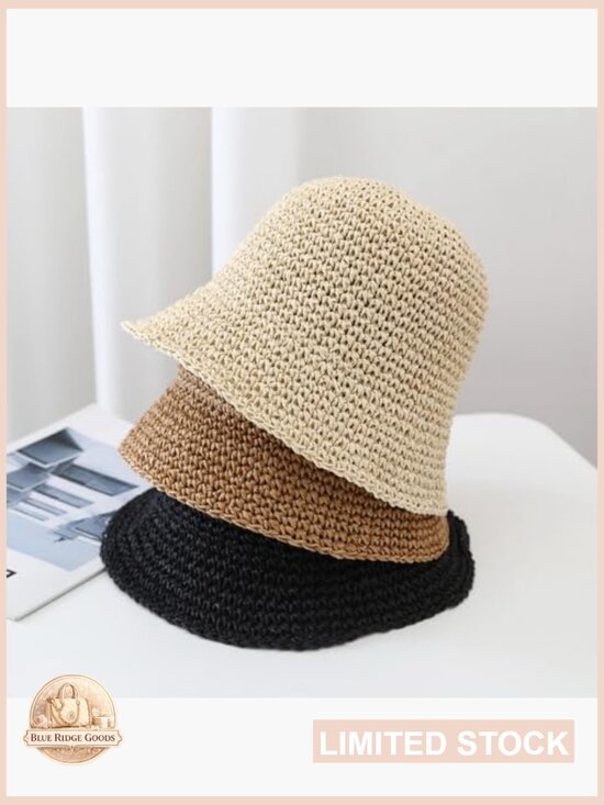 Straw Bucket Hat Lightweight Woven Sun Beach Fisherman Cap Foldable Travel main image 5